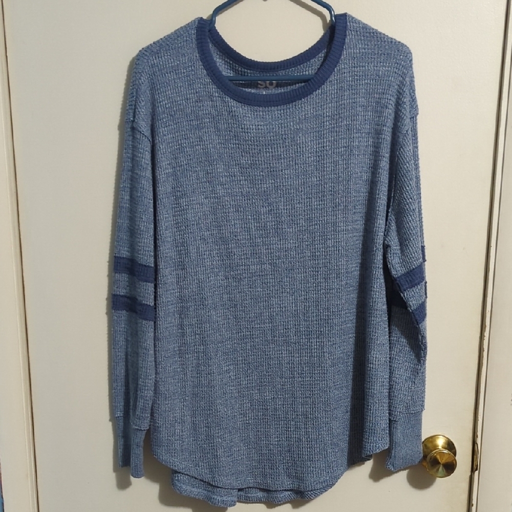 Blue Long Sleeve Knit Top